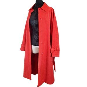 Count Romi Jacobson's UltraSuede Brand Vintage Red Suede Long Trench Coat Sz14